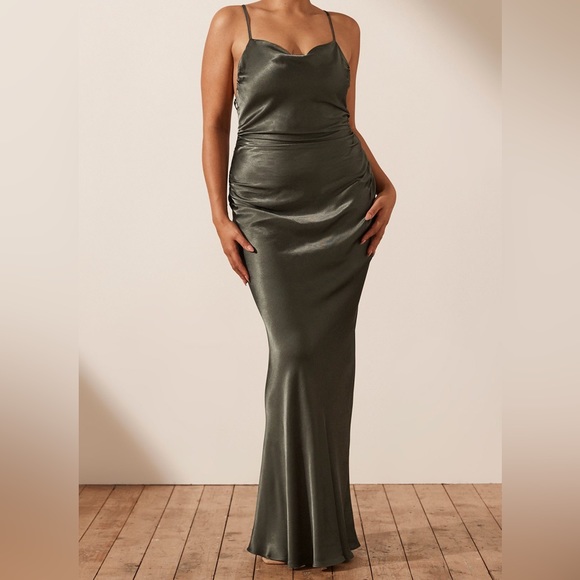 Shona Joy x Free People La Lune Lace Back 6 / Sm Green Silky Maxi Formal - Picture 7 of 10